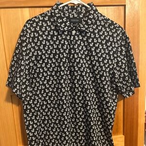 Bugatchi Pineapple Print Knit Short Sleeve Stretch Cotton Button-Up Shirt